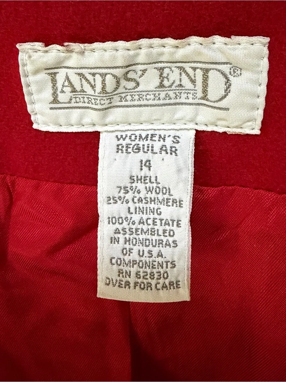 VTG Lands End 75% Wool 25% Cashmere Red Oversized Blazer Jacket Size 14 Academia